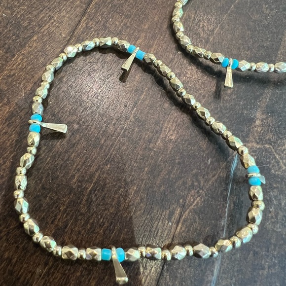 Stella & Dot, set of three stretch brackets. Gold with Turquoise beads. - Picture 5 of 6